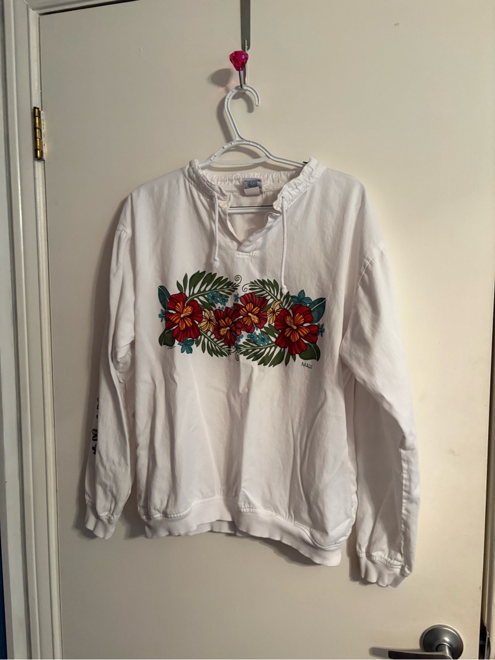White Floral Pullover Hoodie Sweatshirt